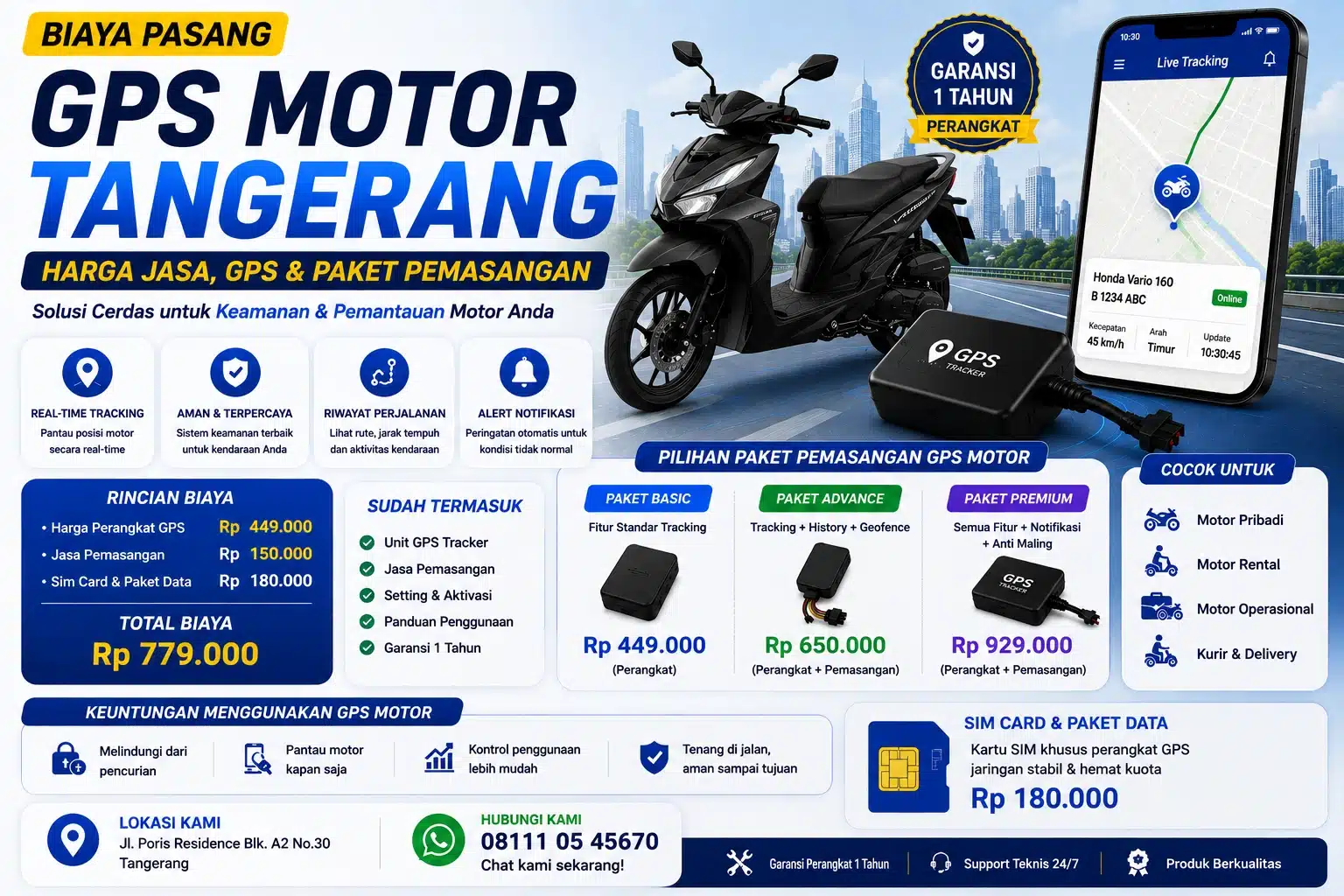 biaya pasang gps tracker motor tangerang