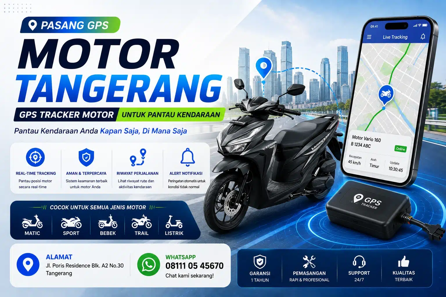 segera pasang gps motor tangerang